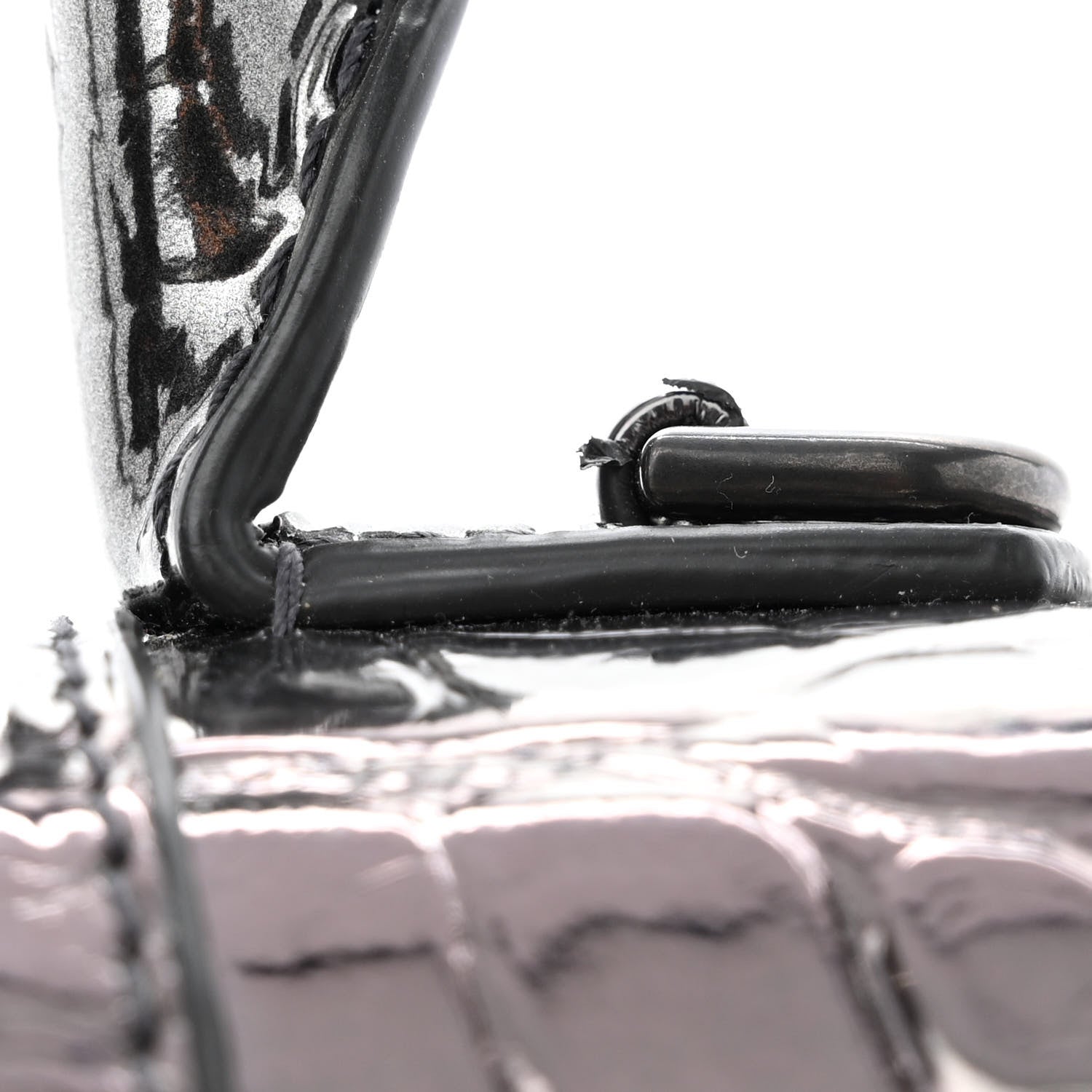 Balenciaga Metallic Shiny Calfskin Crocodile Embossed Hourglass Top Handle Bag XS Gunmetal 15 of 15