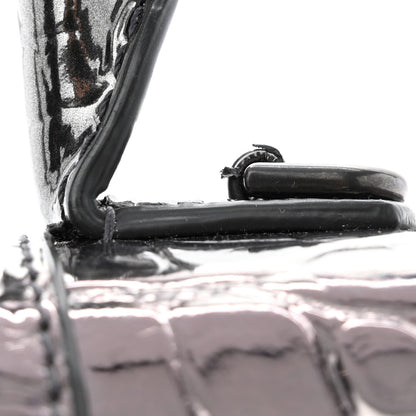 Balenciaga Metallic Shiny Calfskin Crocodile Embossed Hourglass Top Handle Bag XS Gunmetal 15 of 15