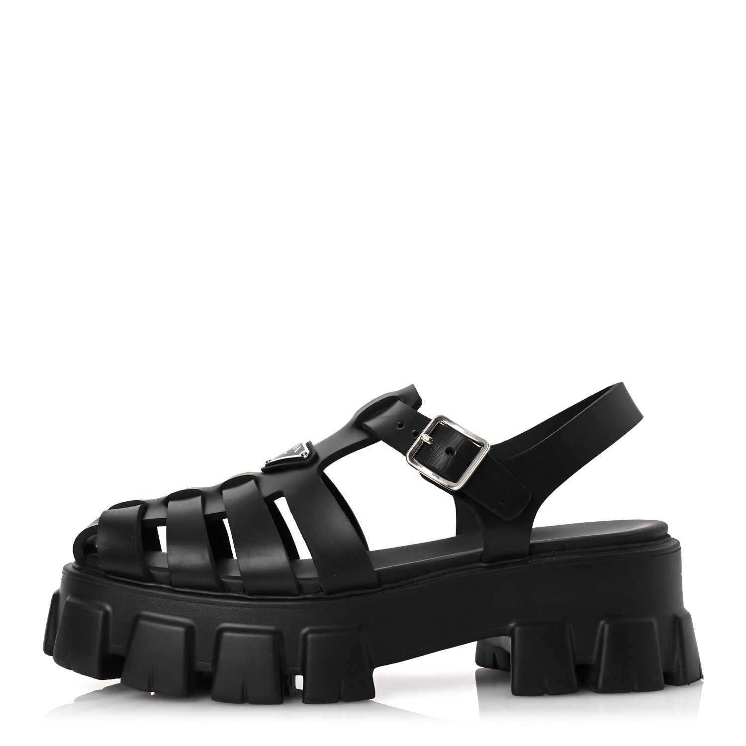 Prada Foam Rubber Triangle Logo Monolith 55mm Cage Sandals 40 Black 1 of 14