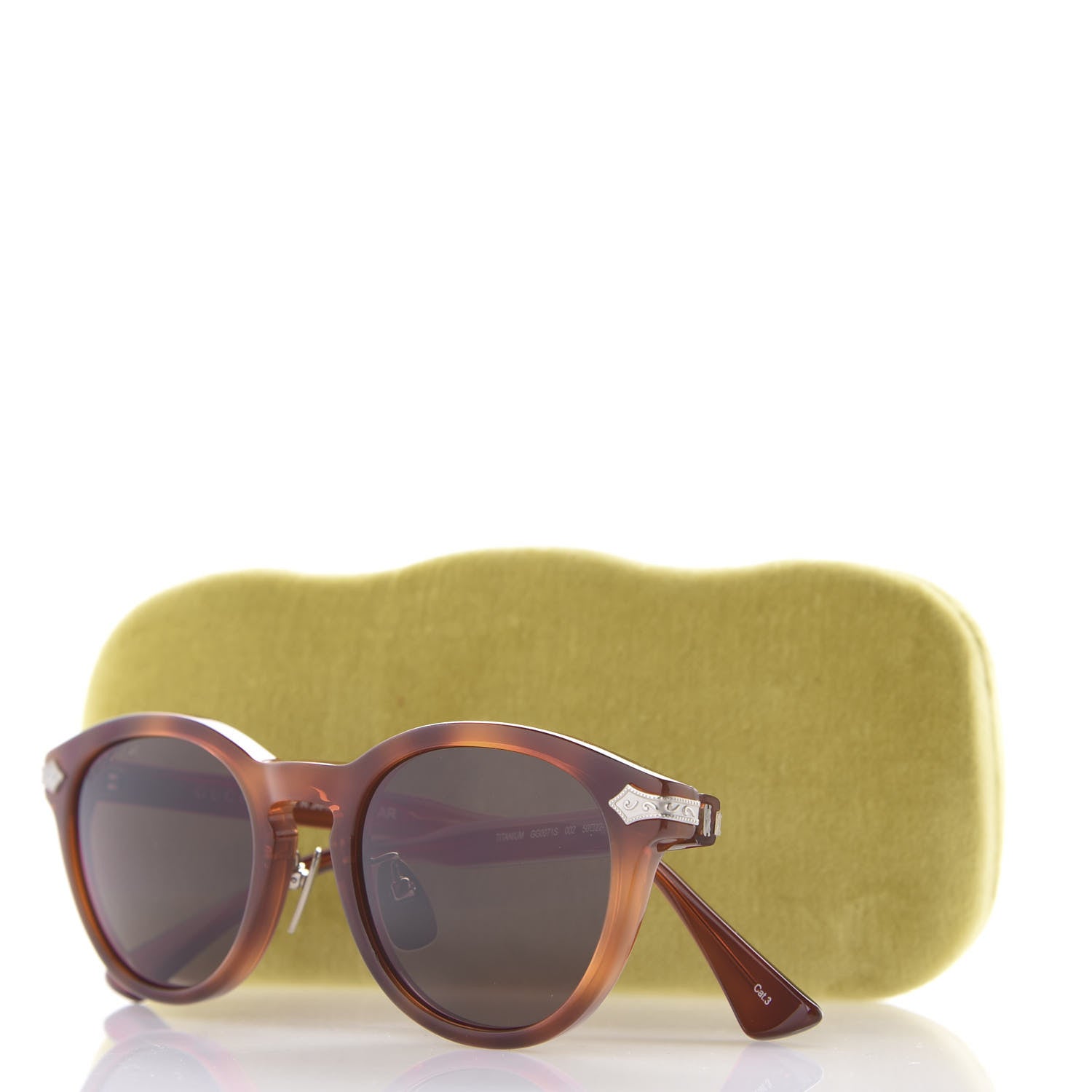 Gucci Acetate Round Metal Sunglasses GG0071S Havana 8 of 8