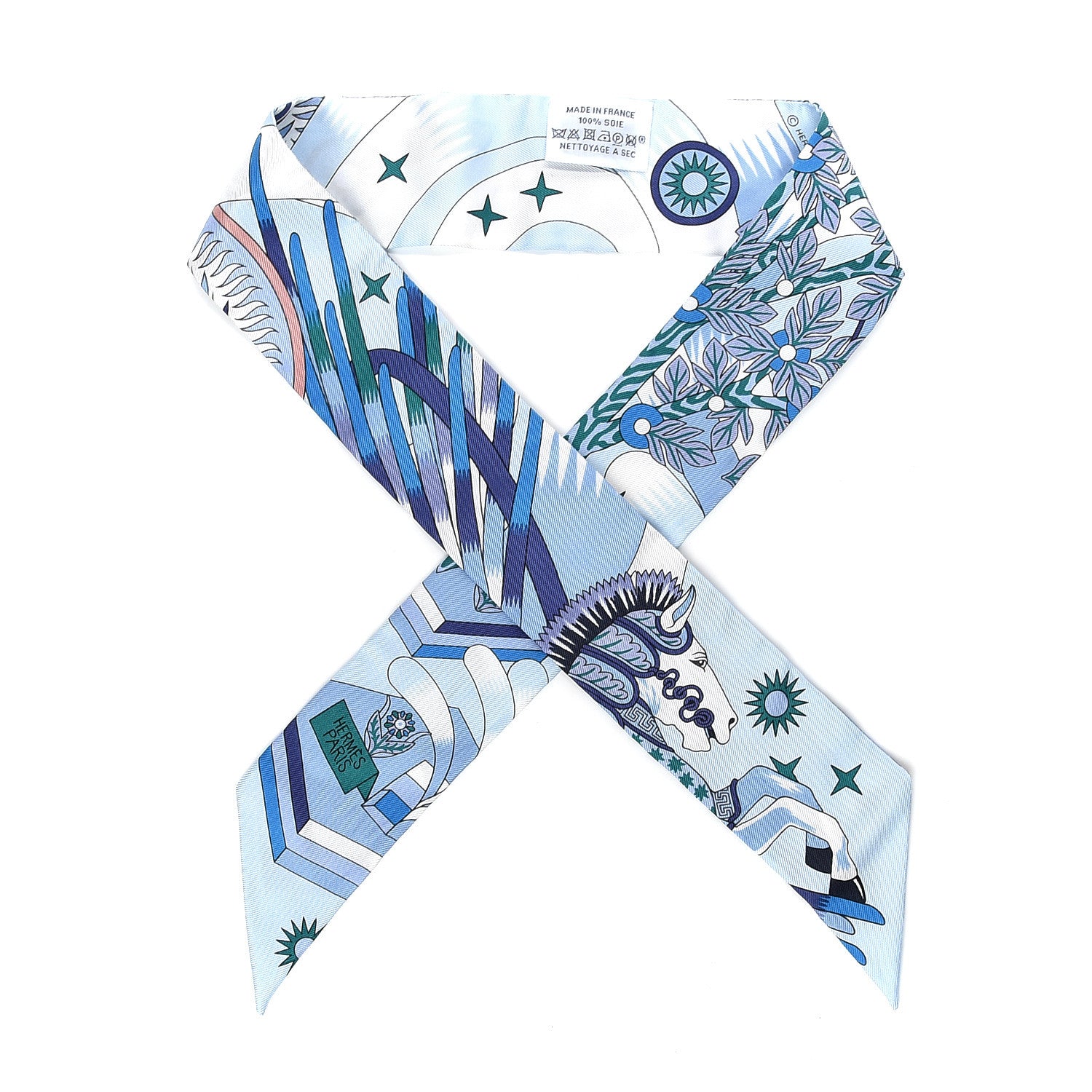 Hermes Silk La Source de Pegase Twilly Ciel Bleu Royal White 1 of 4
