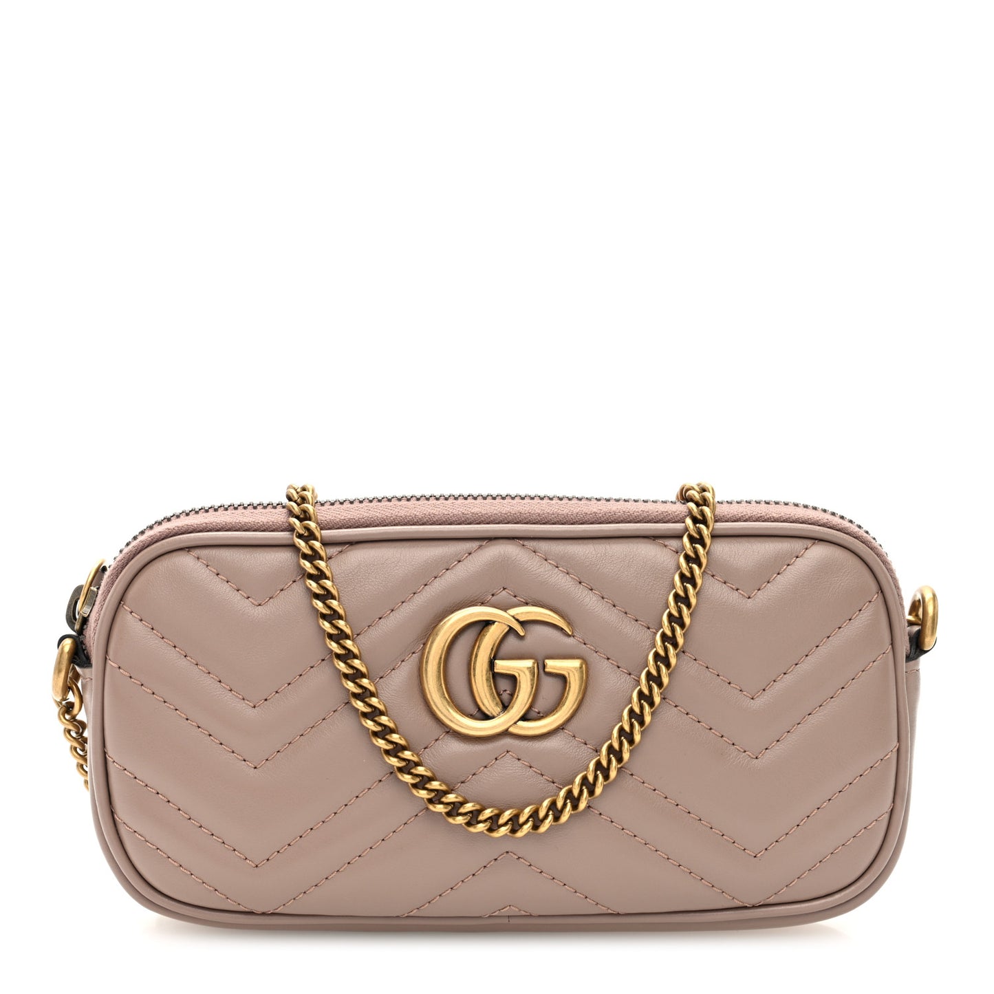 Calfskin Matelasse Mini GG Marmont Chain Crossbody Bag Porcelain Rose