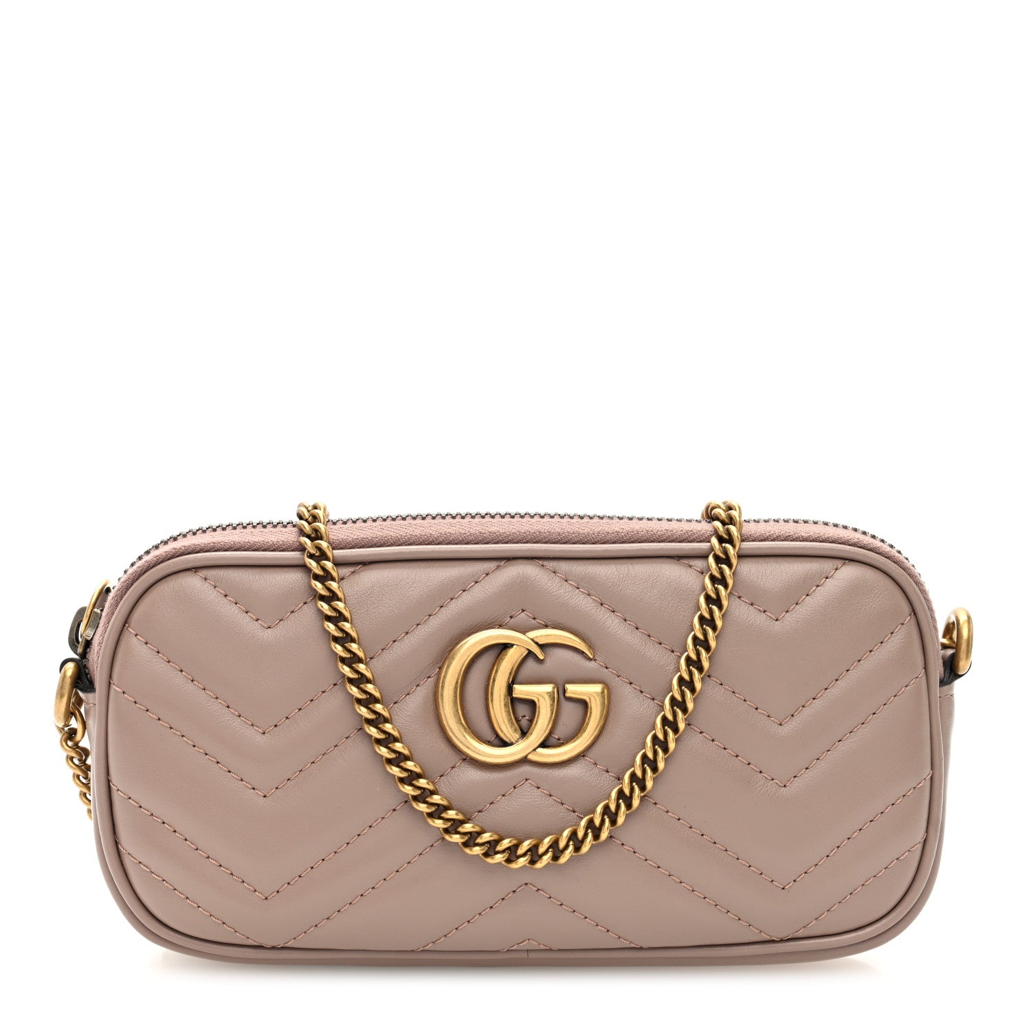 Gucci Calfskin Matelasse Mini GG Marmont Chain Crossbody Bag Porcelain Rose 1 of 9