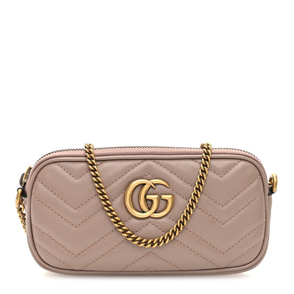 Gucci Calfskin Matelasse Mini GG Marmont Chain Crossbody Bag Porcelain Rose 1 of 9