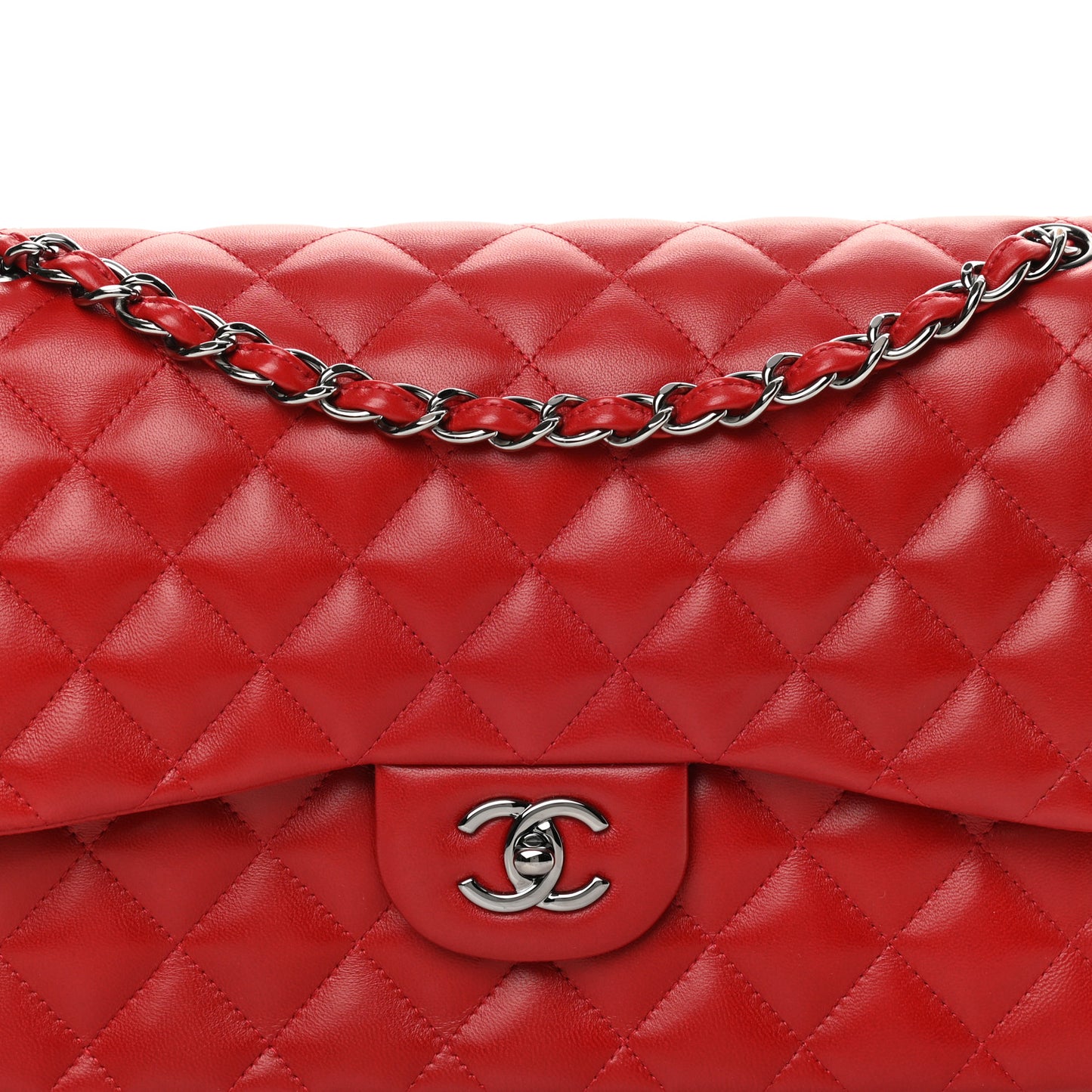 Lambskin Quilted Jumbo Double Flap Red