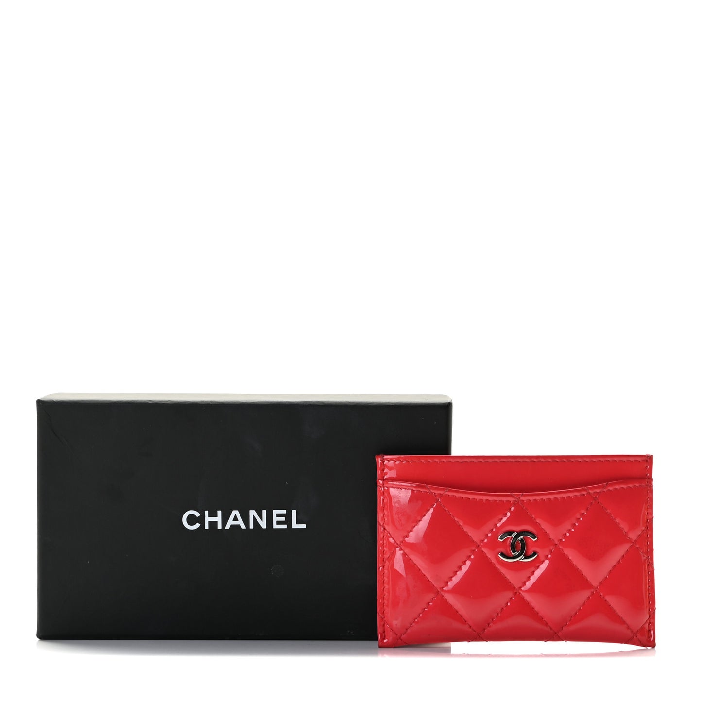 Patent Quilted Card Holder Red