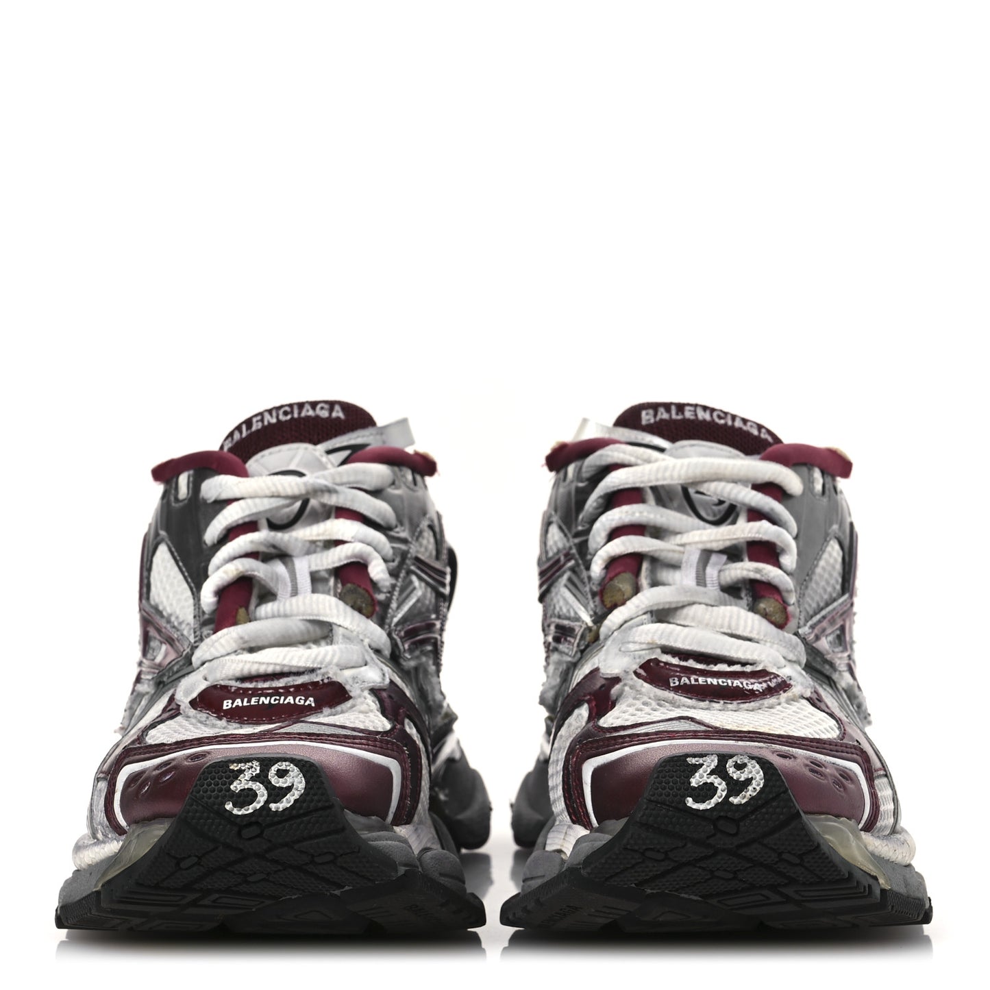 Mesh Rubber Distressed Womens Runner Sneakers 39 White Burgundy Grey