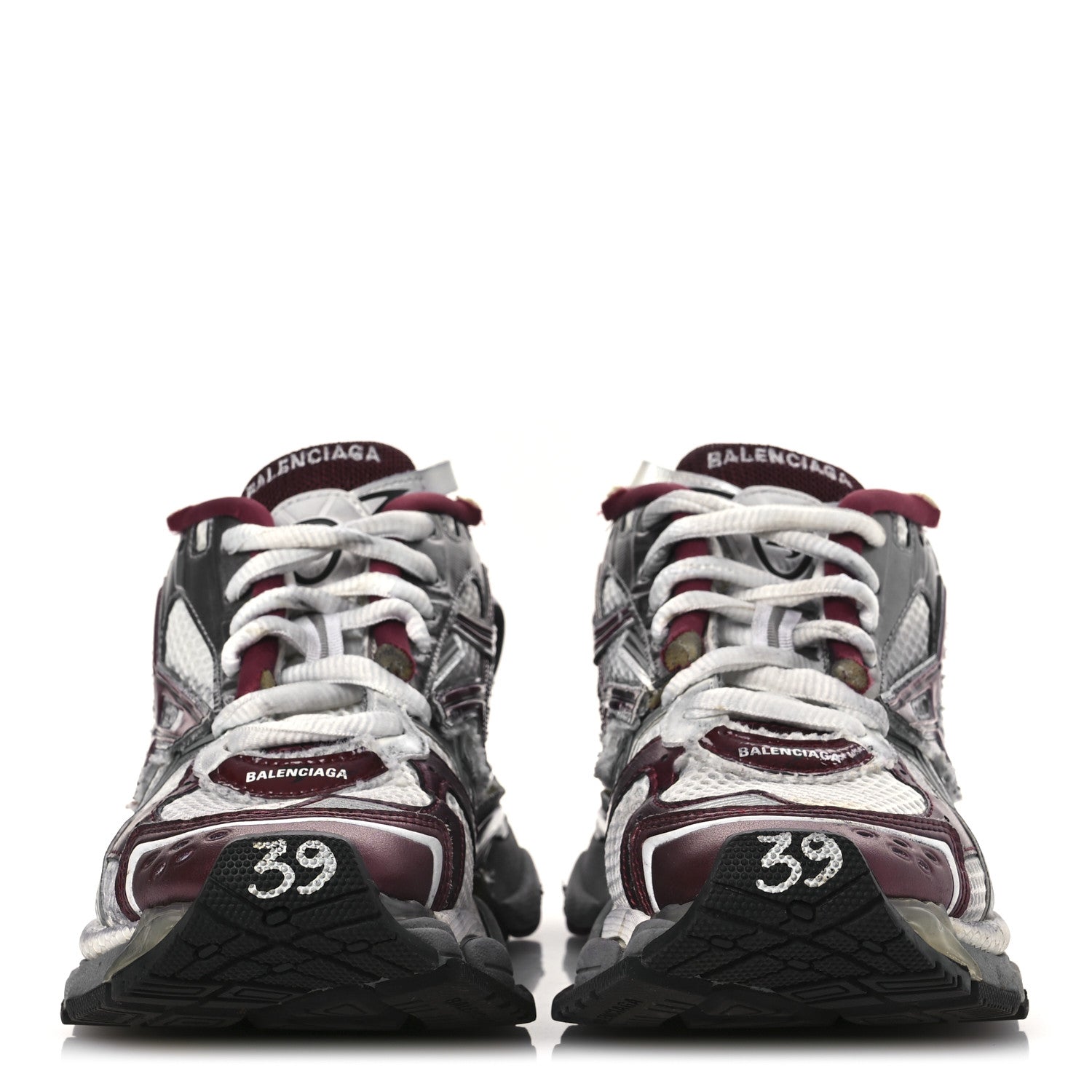 Balenciaga Mesh Rubber Distressed Womens Runner Sneakers 39 White Burgundy Grey 3 of 12
