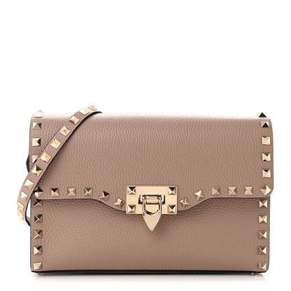 Valentino Garavani Pebbled Calfskin Medium Rockstud Flip Lock Crossbody Bag Poudre 1 of 9
