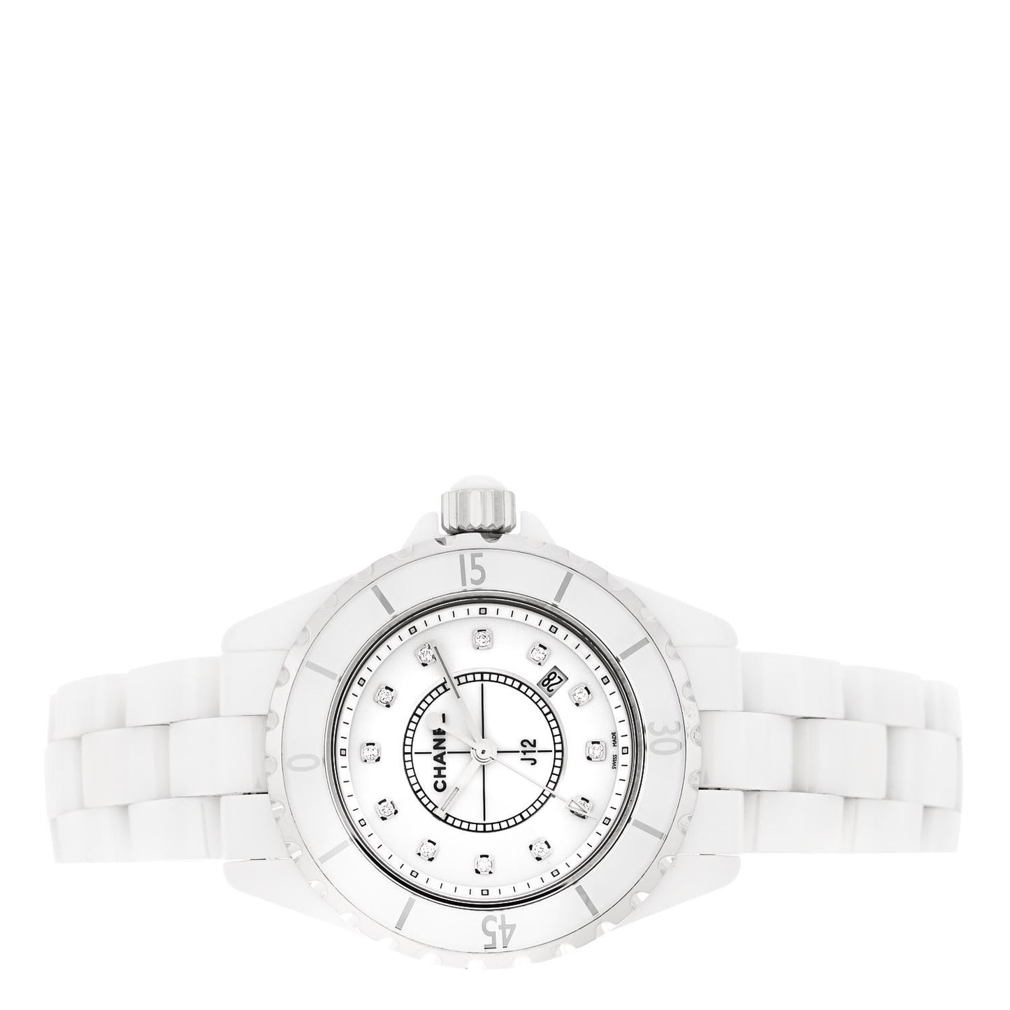 Stainless Steel Ceramic Diamond 33mm J12 Quartz Watch White