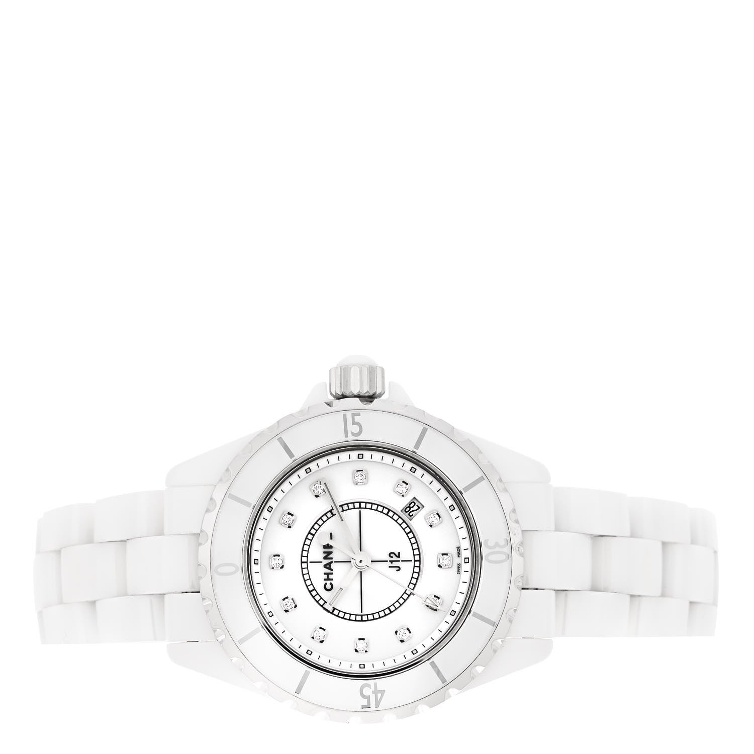 Chanel Stainless Steel Ceramic Diamond 33mm J12 Quartz Watch White 2 of 5