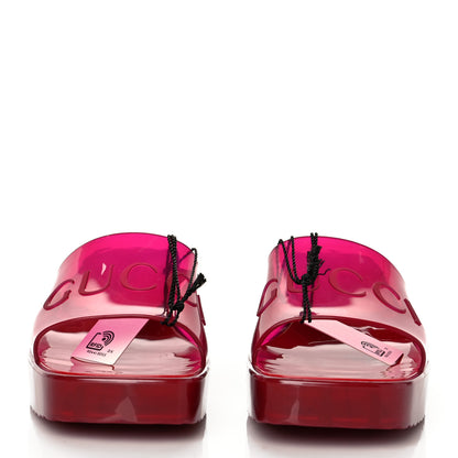 Gucci Rubber Gucci Logo Womens Platform 20/60mm Slide Sandals 38 Transparent Hibiscus Red 2 of 7