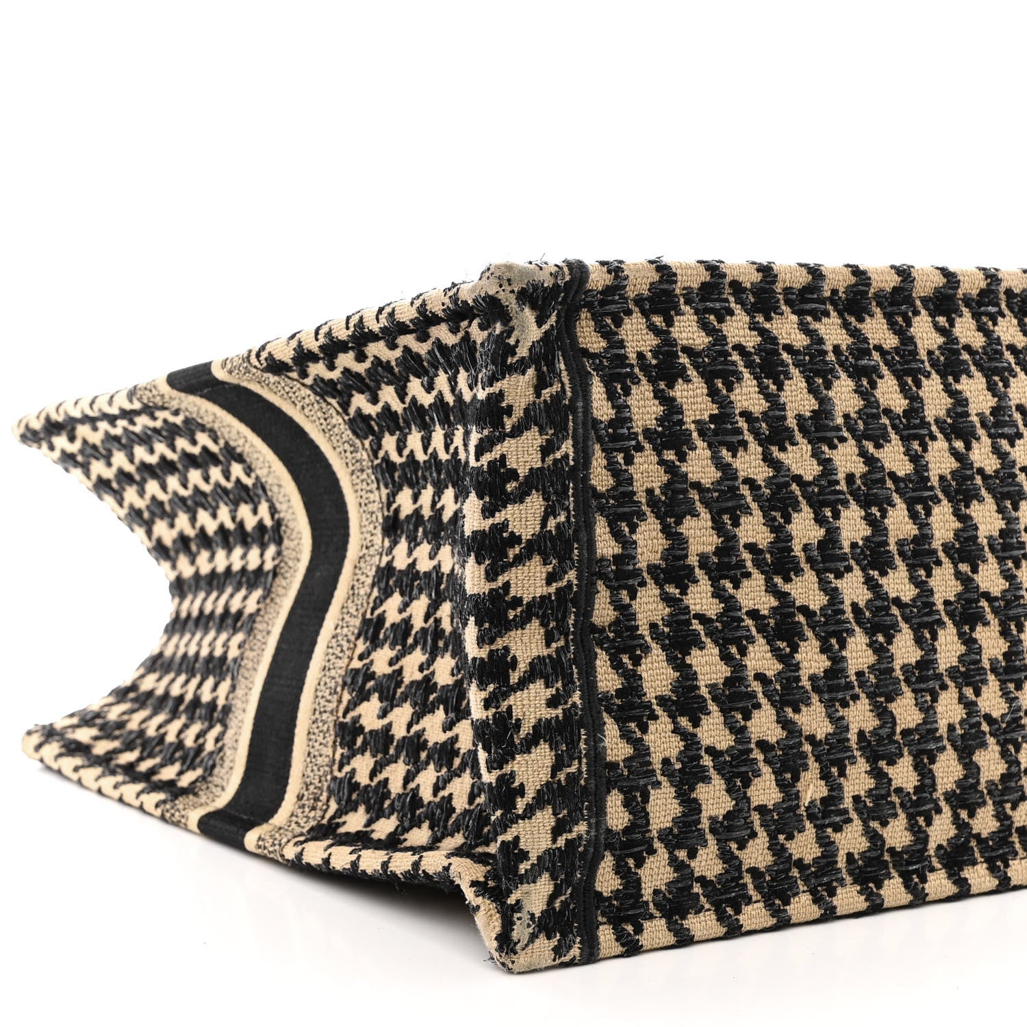 Christian Dior Canvas Houndstooth Embroidered Book Tote Beige Black 9 of 12