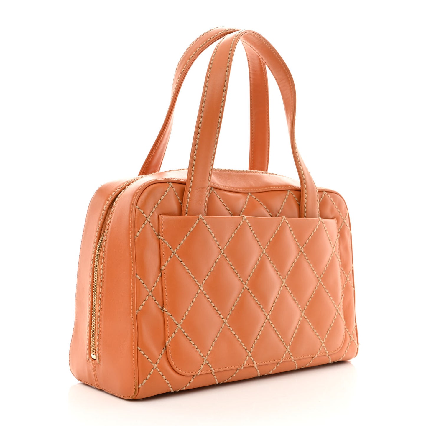 Calfskin Contrast Stitch Surpique Bowler Orange