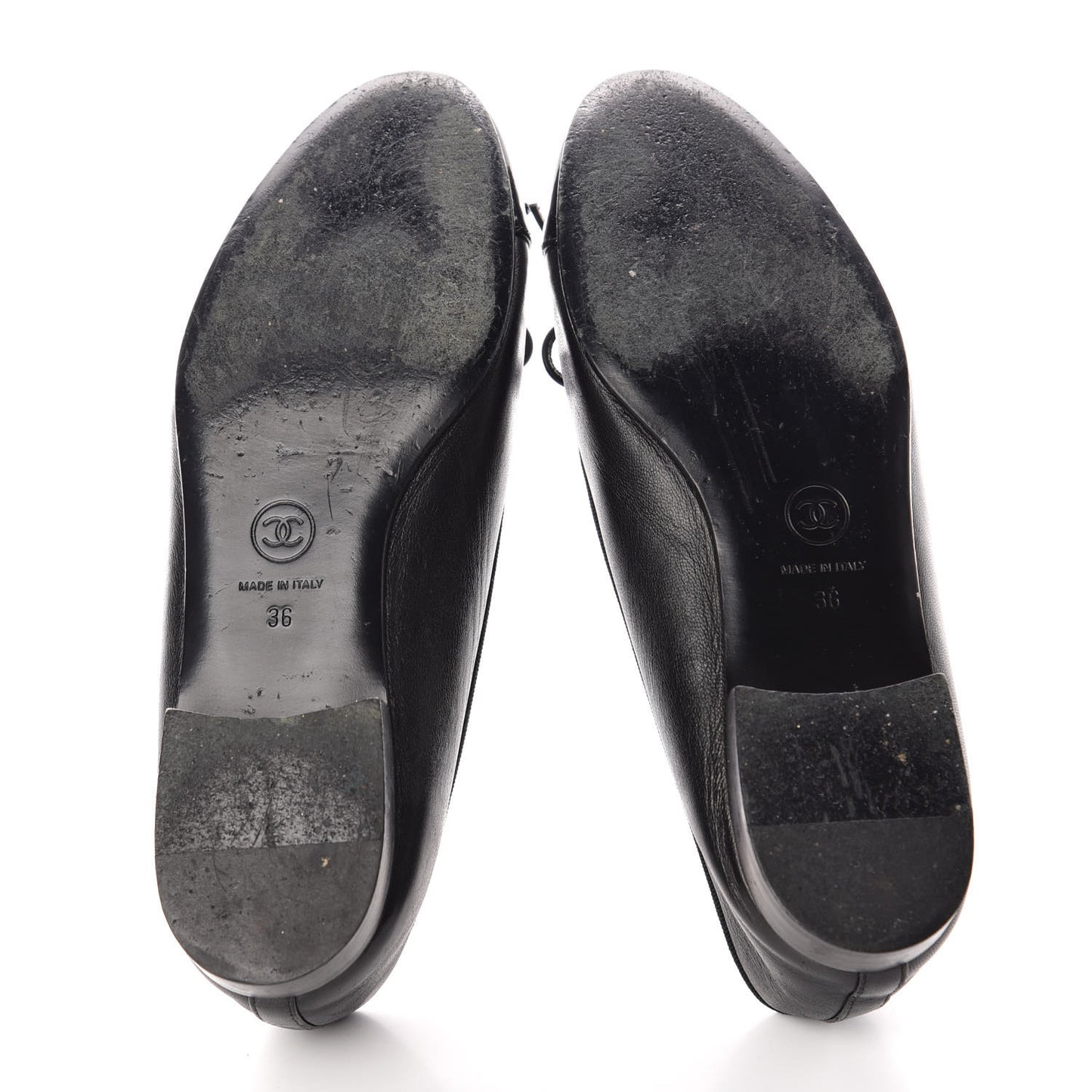 Lambskin Patent CC Cap Toe Ballerina Flats 36 Black