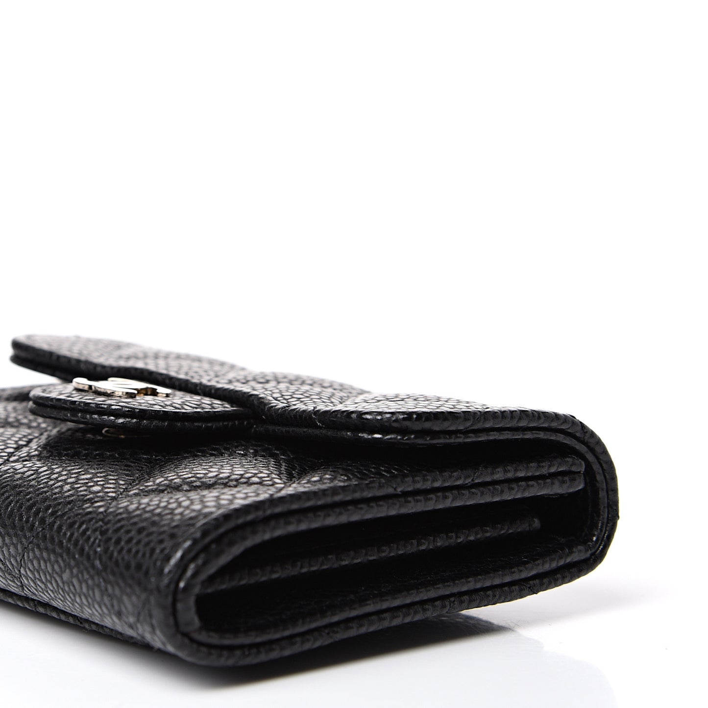 Caviar Quilted Flap Card Holder Wallet Black