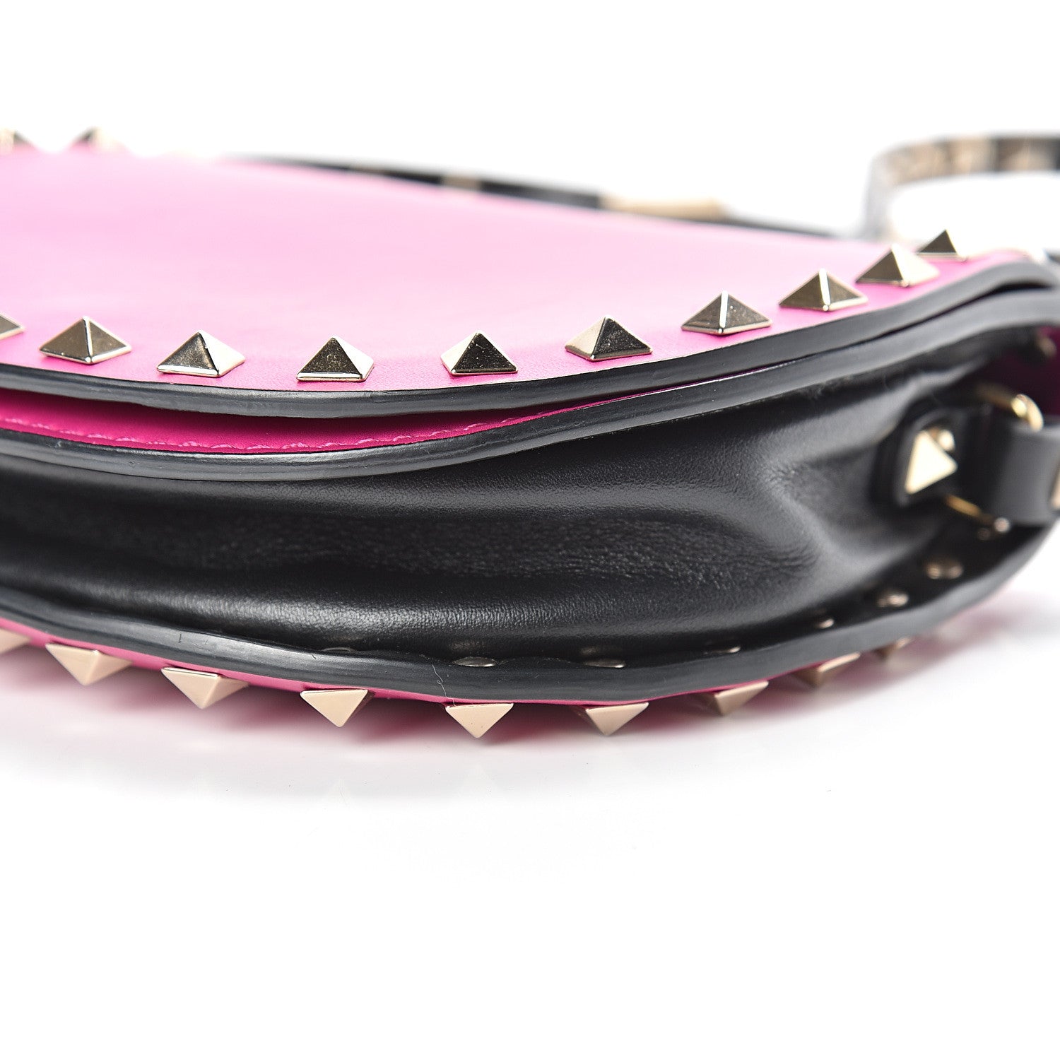 Valentino Garavani Vitello Rockstud Halfmoon Saddle Bag Fuxia Black 10 of 14
