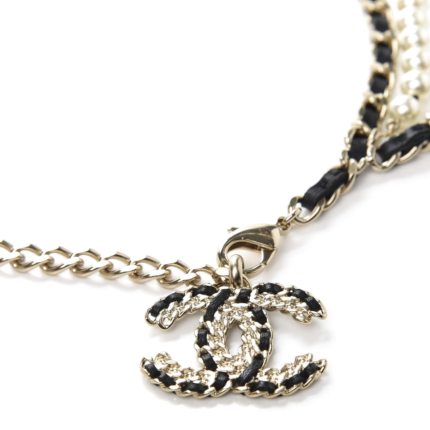 Lambskin Pearl Chain CC Fancy Belt 75 Black Gold