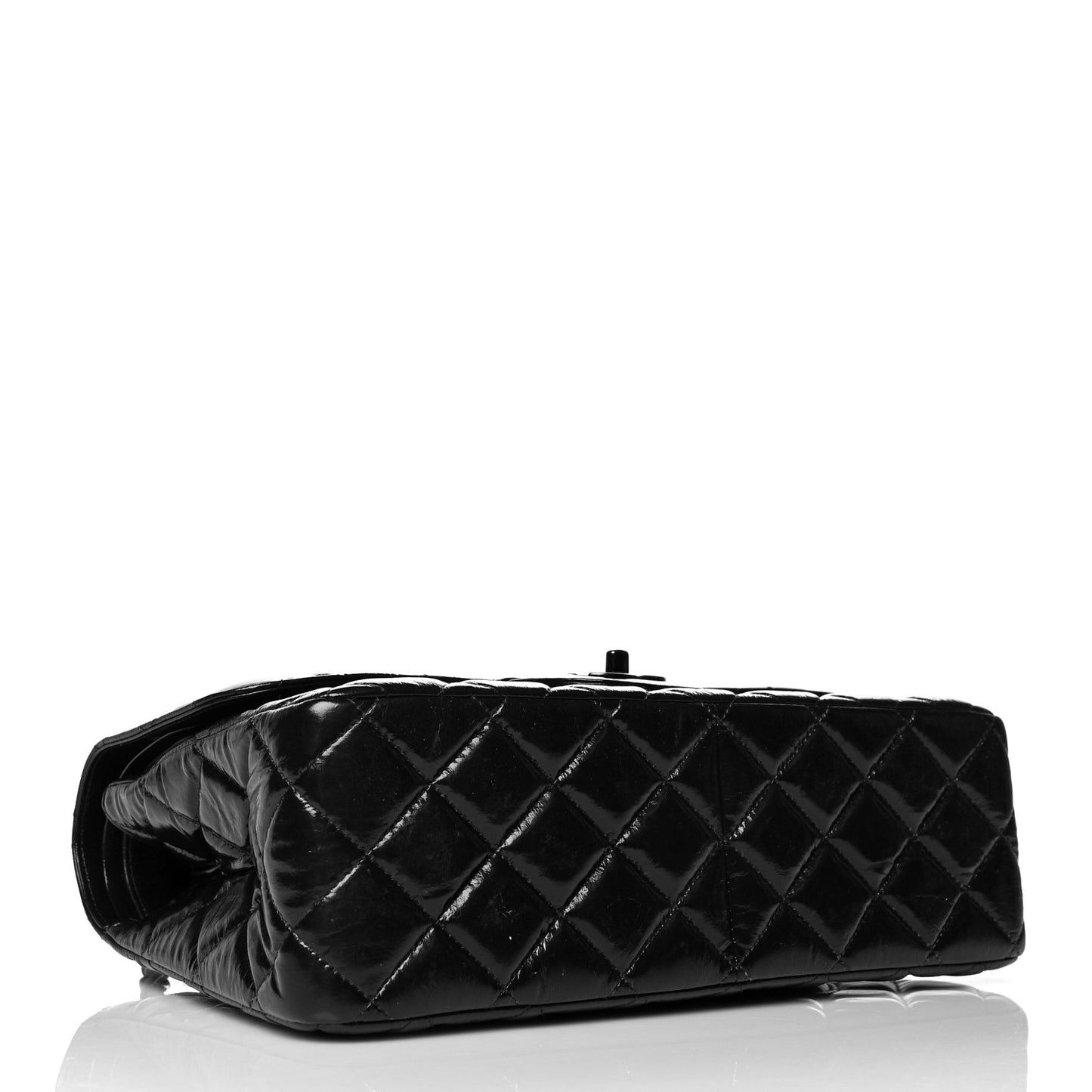 Shiny Distressed Calfskin Quilted Jumbo Double Flap So Black