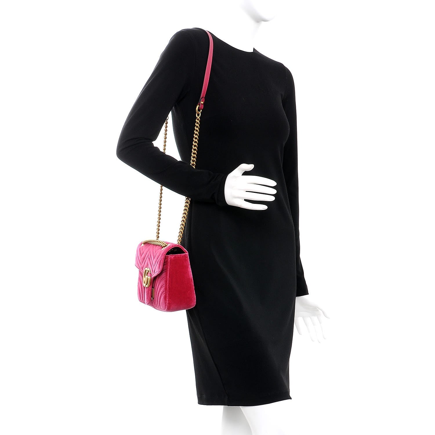 Gucci Velvet Matelasse Small GG Marmont Shoulder Bag Light Raspberry Rose 2 of 7