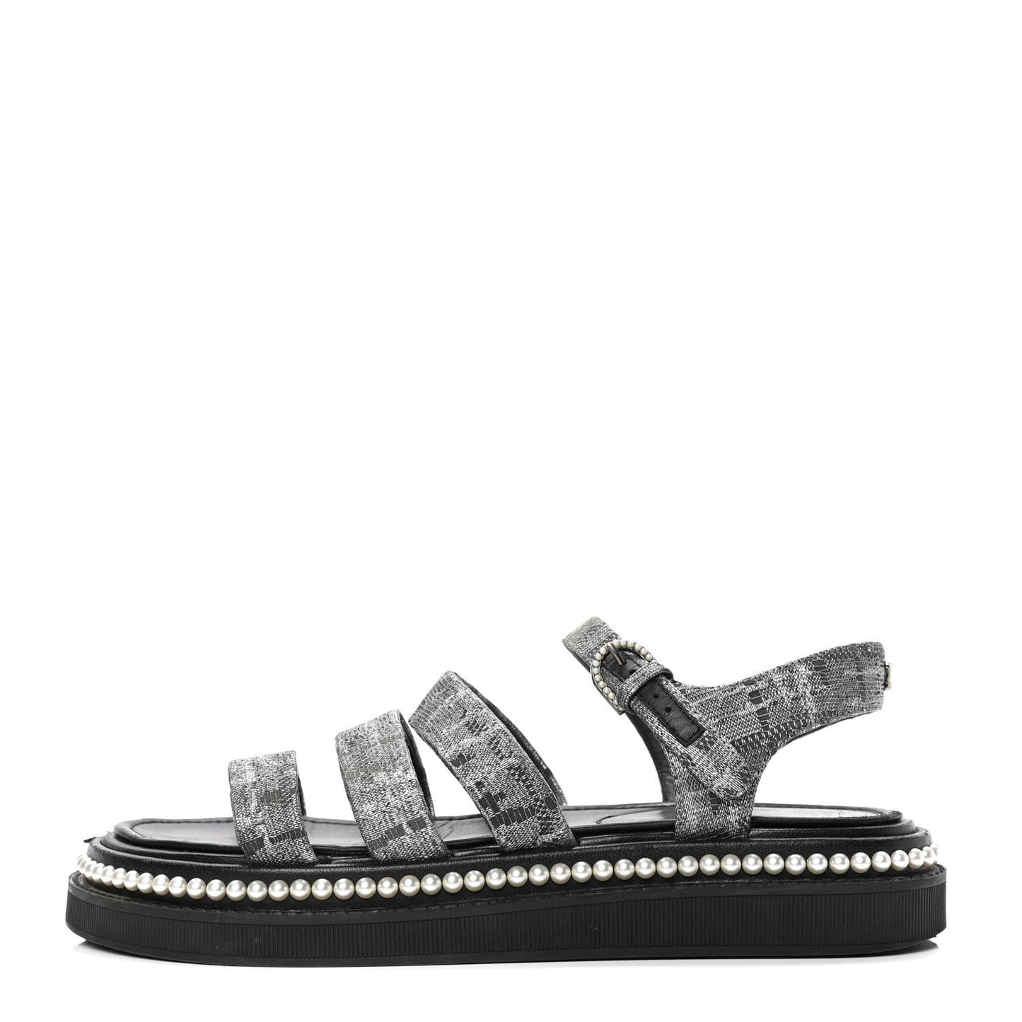 Tweed Grosgrain Pearl Platform Sandals 37.5 Black