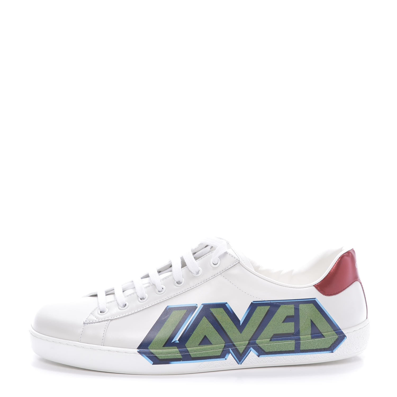 Gucci Calfskin Nappa LOVED Print Mens Ace Sneakers 10 White Red Flame Green 1 of 11