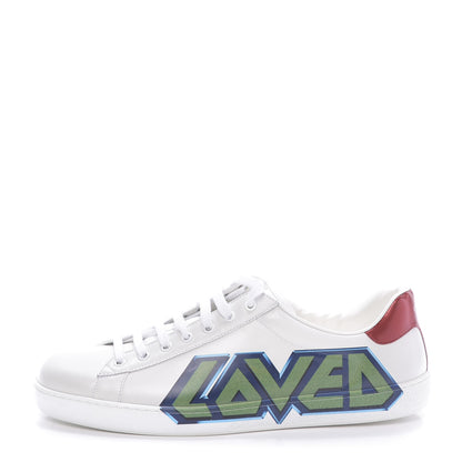 Gucci Calfskin Nappa LOVED Print Mens Ace Sneakers 10 White Red Flame Green 1 of 11