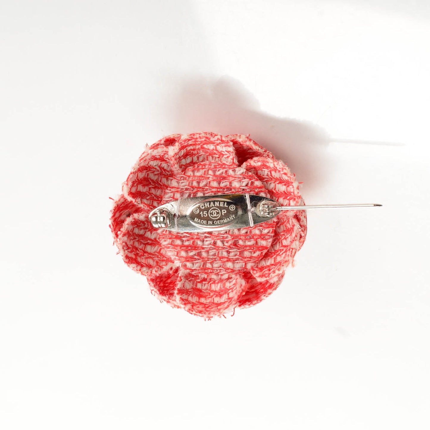 Fantasy Tweed Small Camellia CC Brooch Red Ecru
