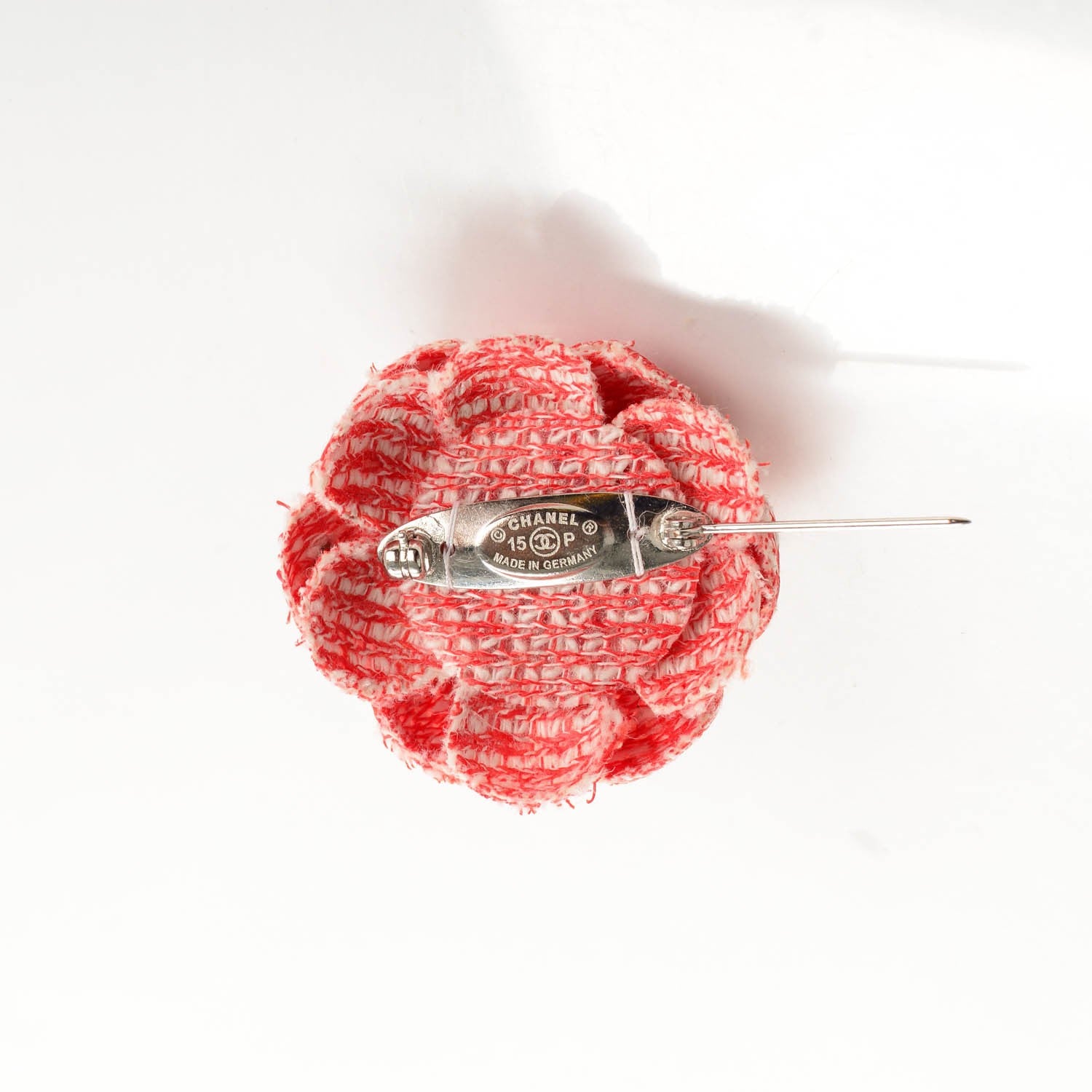 Chanel Fantasy Tweed Small Camellia CC Brooch Red Ecru 4 of 5