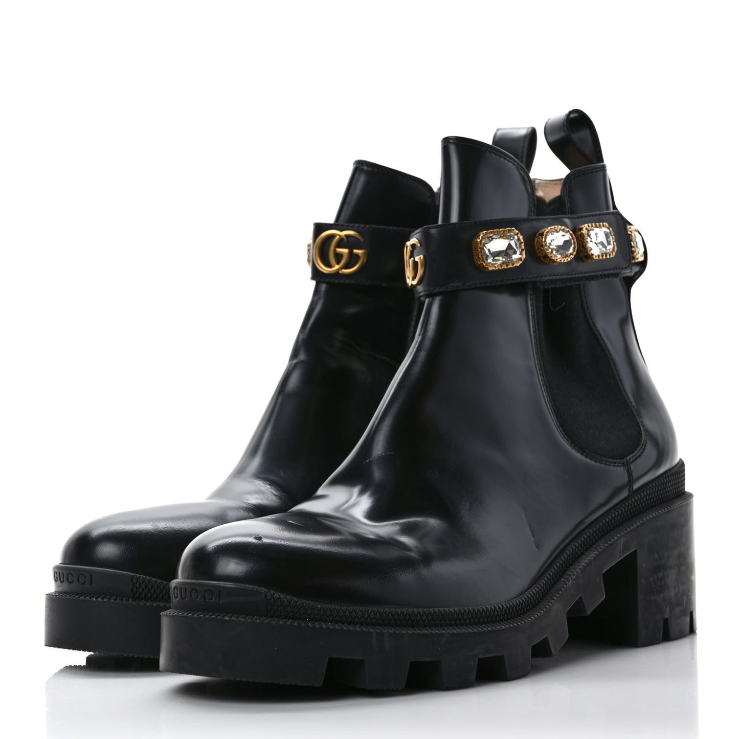 Calfskin Crystal GG Trip Chelsea Ankle Boots 40.5 Black