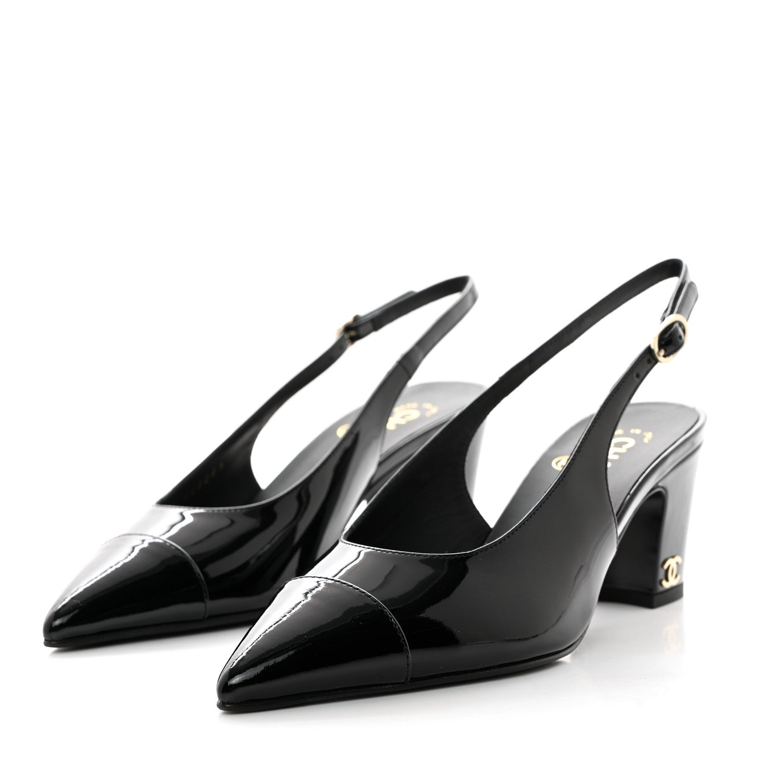 Chanel Patent Calfskin Cap Toe CC Slingback Pumps 37 Black 3 of 9