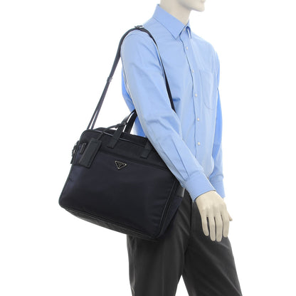 Prada Tessuto Nylon Saffiano Travel Briefcase Blue 2 of 12
