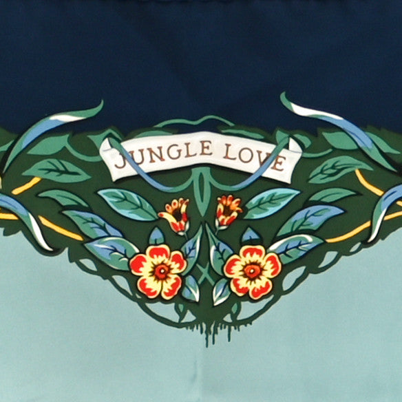 Silk Jungle Love Scarf 90 Marine Vert Orange