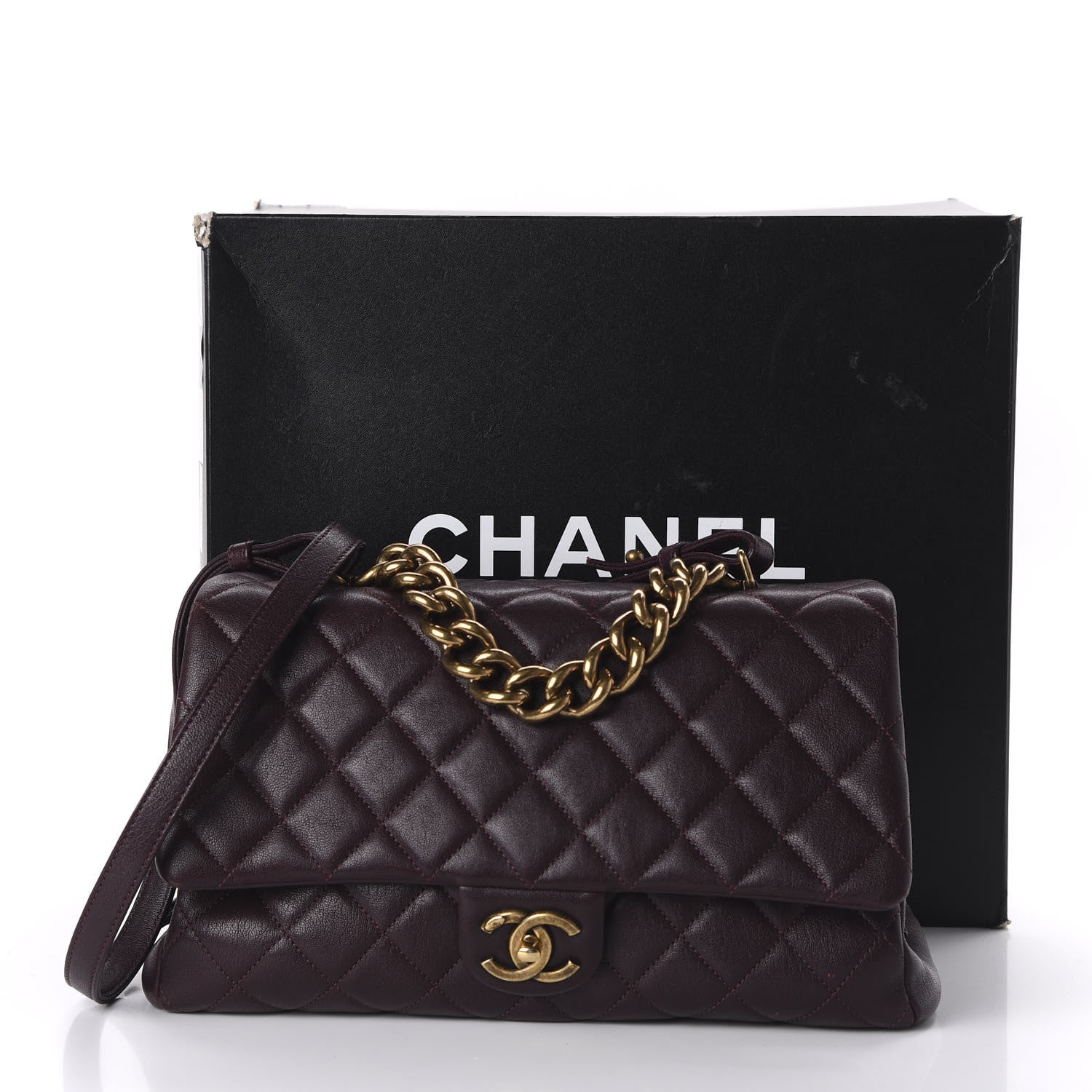 Chanel Shiny Sheepskin Quilted Large Trapezio Flap Dark Burgundy 11 of 11