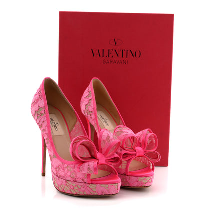 Valentino Garavani Satin Lace Couture Bow Peep Toe High Heel Pumps 36 Fuxia Fluo 10 of 10