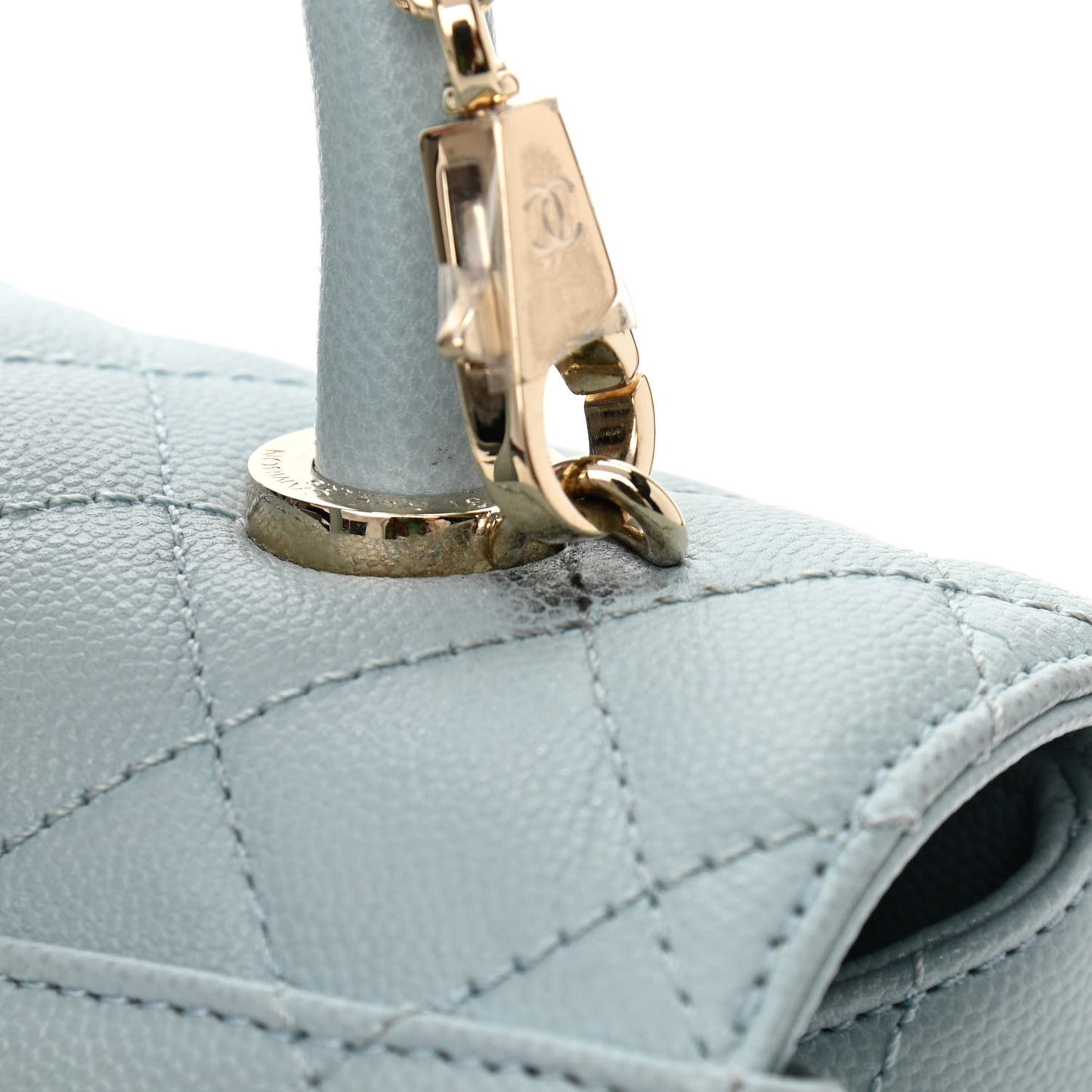 Caviar Quilted Small Coco Handle Flap Light Blue