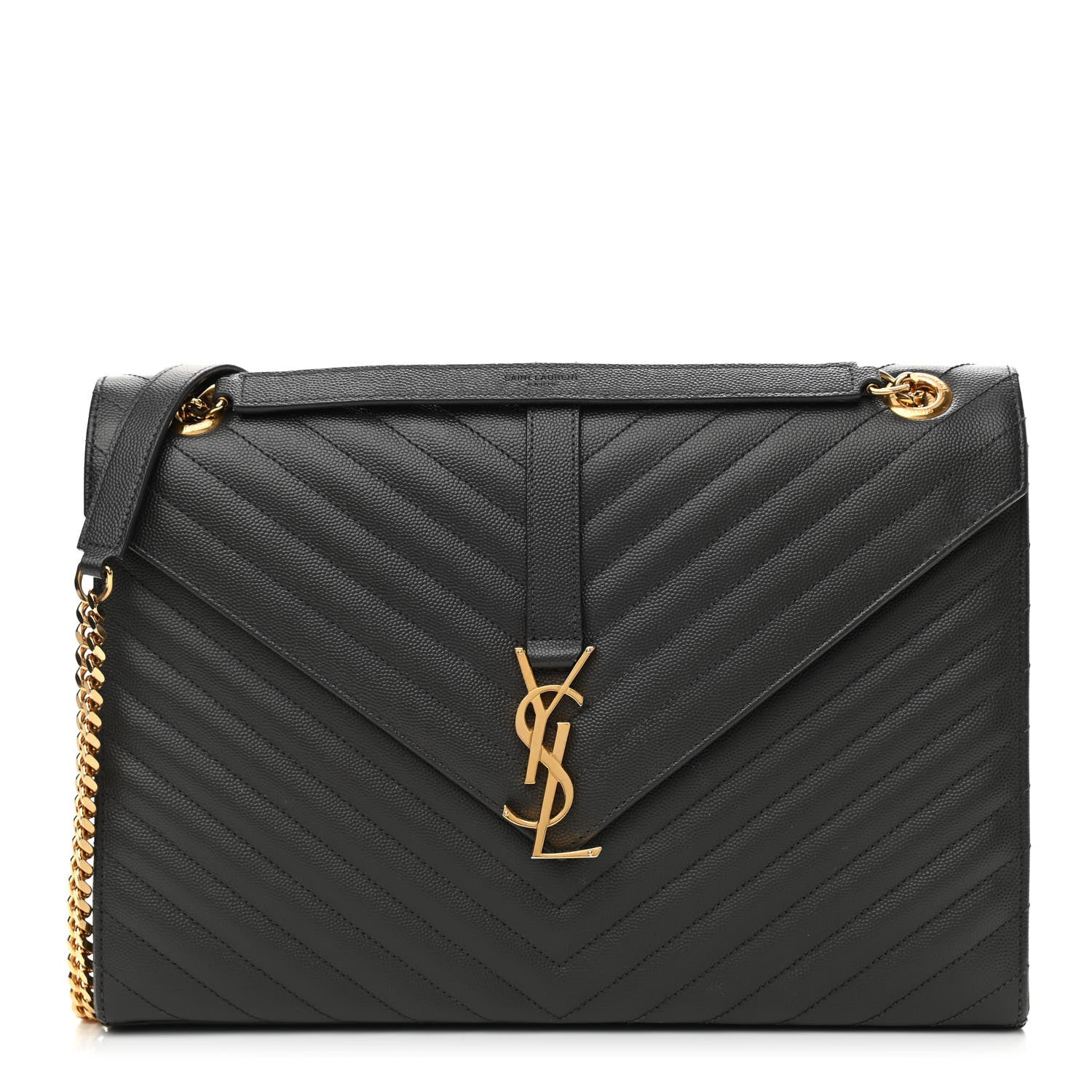 Saint Laurent Grain De Poudre Matelasse Chevron Large Monogram Satchel Storm 1 of 8