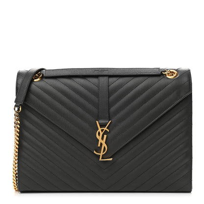 Saint Laurent Grain De Poudre Matelasse Chevron Large Monogram Satchel Storm 1 of 8