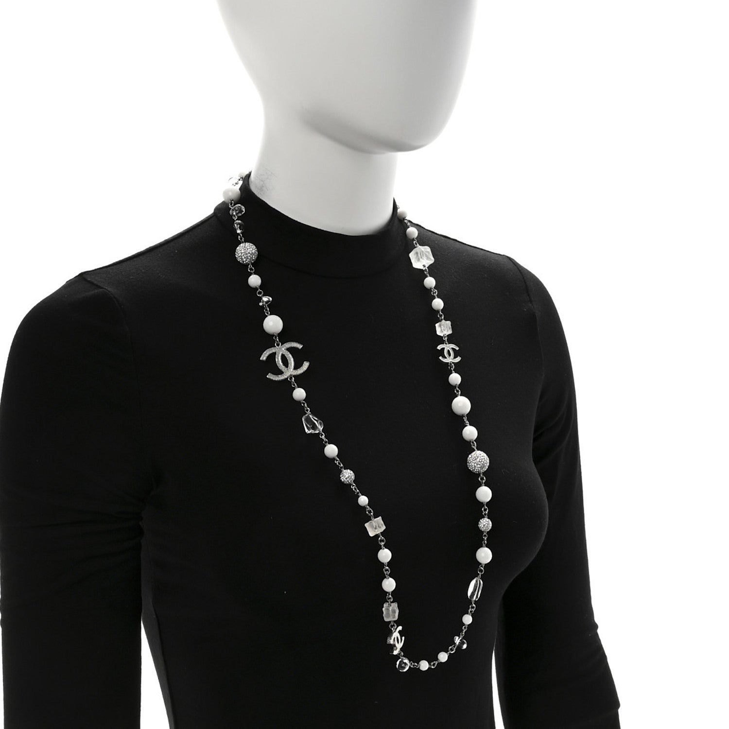 Chanel Enamel Crystal CC Long Necklace White 2 of 6