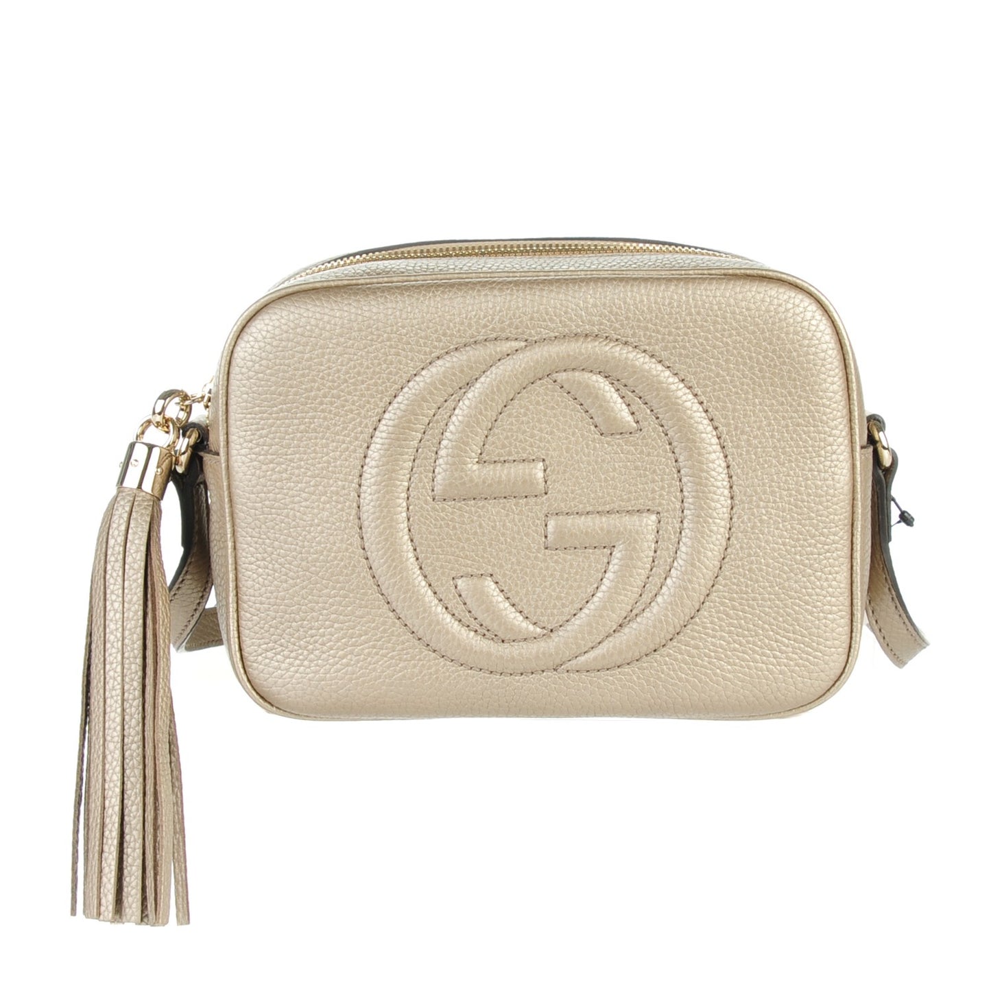 Metallic Pebbled Calfskin Small Soho Disco Bag Golden Beige
