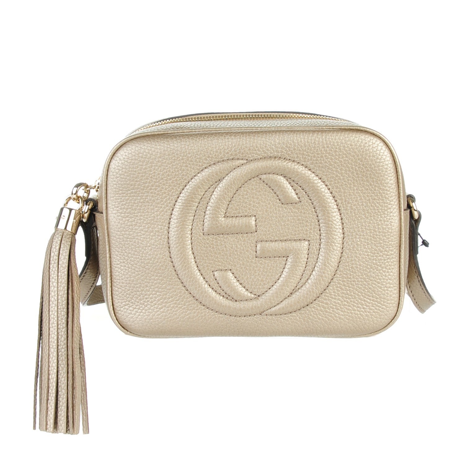 Gucci Metallic Pebbled Calfskin Small Soho Disco Bag Golden Beige 1 of 7
