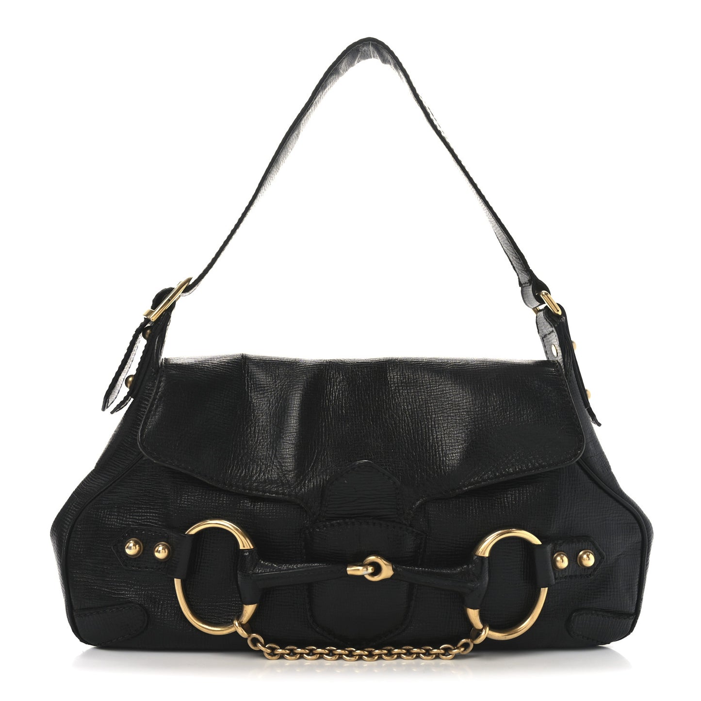 Calfskin Horsebit Flap Bag Black