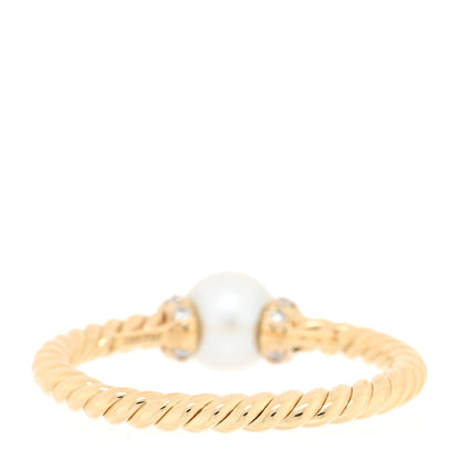 David Yurman 18K Yellow Gold Pearl Diamond Petite Solari Station Ring 52 6 3 of 4