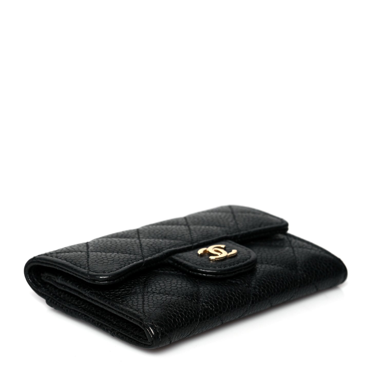 Caviar Quilted Flap Card Holder Wallet Black