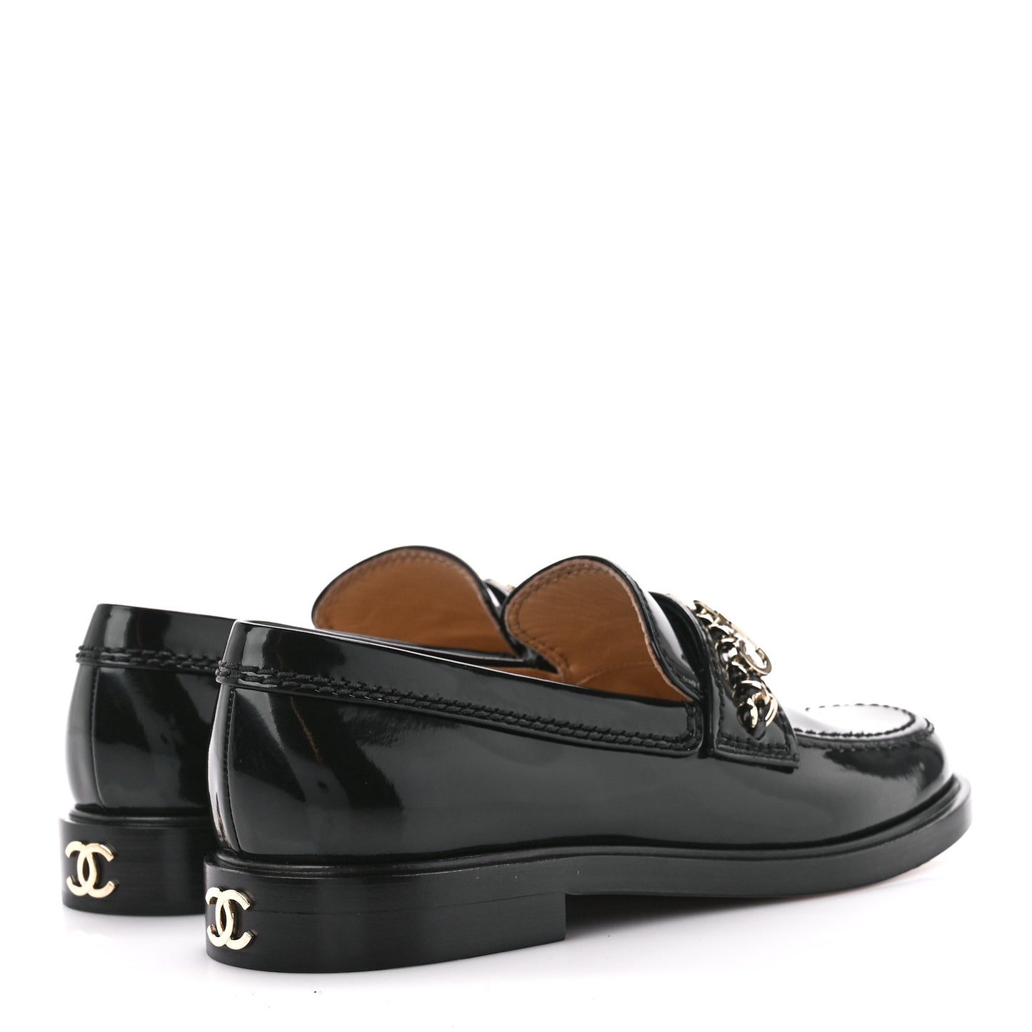 Shiny Calfskin Logo Loafers 36 Black