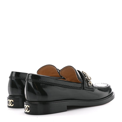 Chanel Shiny Calfskin Logo Loafers 36 Black 4 of 11