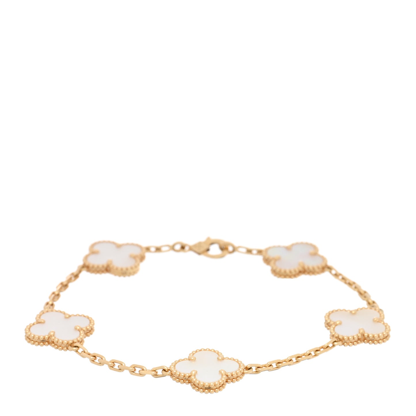 18K Yellow Gold Mother of Pearl 5 Motifs Vintage Alhambra Bracelet