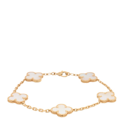 Van Cleef & Arpels 18K Yellow Gold Mother of Pearl 5 Motifs Vintage Alhambra Bracelet 1 of 3