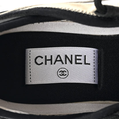 Chanel Velvet Calfskin Mixed Fibers CC Sneakers 37.5 Ivory Black 8 of 12