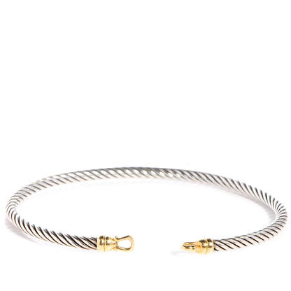 David Yurman Sterling Silver 18K Yellow Gold 3mm Cable Buckle Bracelet 4 of 5